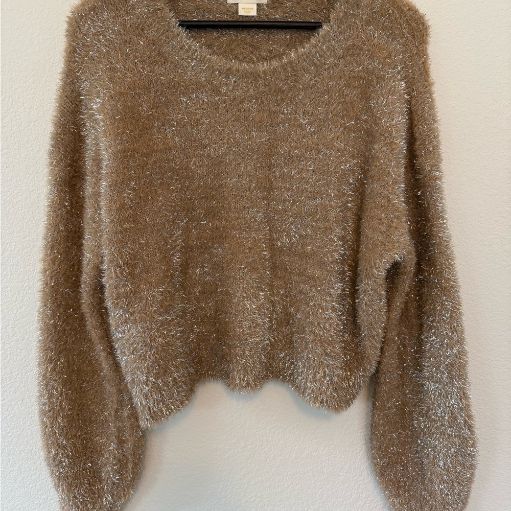 Anthropologie Brown Crew Neck Sweater with Textured Knit